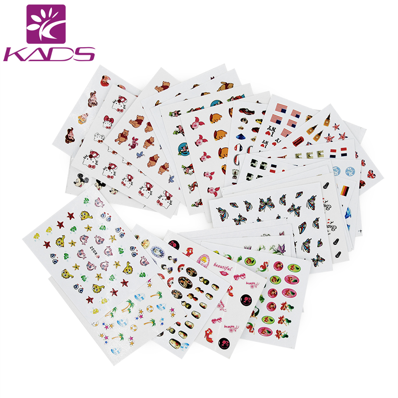 Kads 뜨거운 판매!! 33 개/대 사랑스러운 고양이 & 물고기 & 나비 이미지 다채로운 패턴 3d 네일 셀프 접착 스티커 네일 아트 장식